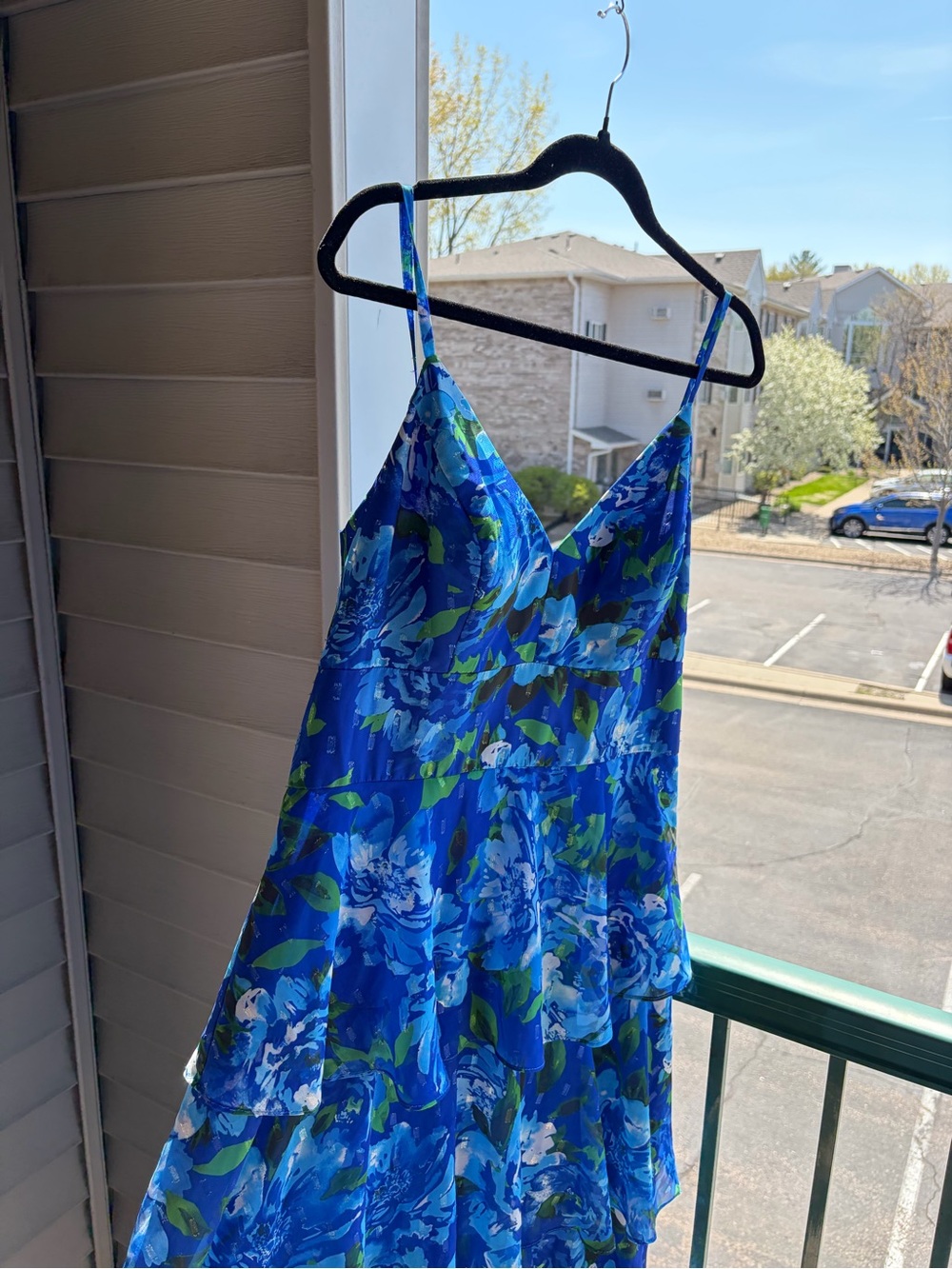 🆕🫐🌿Eliza J Blue Floral Tiered Maxi Dress Size 12 Chiffon Evening Wedding Guest - Picture 5 of 17
